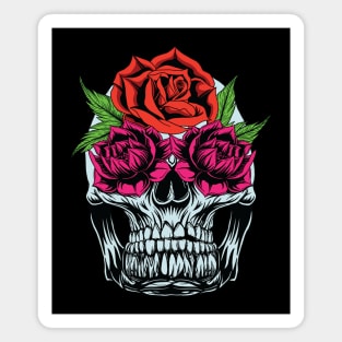 skull and flowers illustration design Magnet